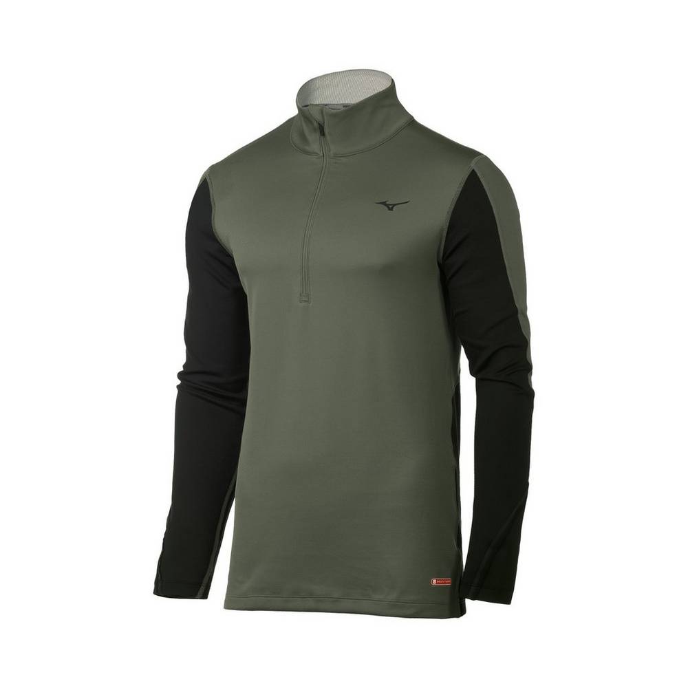 Mizuno Breath Thermo® Half Cipzáros Férfi Base Layer Zöld/Fekete RUQ871320